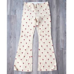 ALICE + OLIVIA Palm Tree Print Canvas Flare Pants